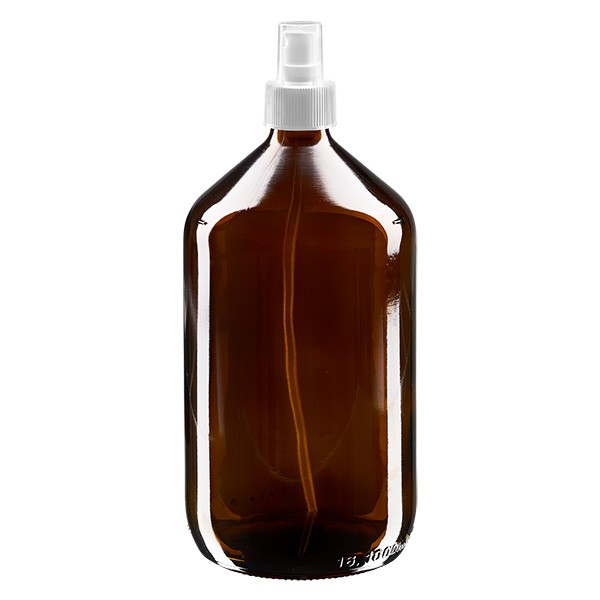Frasco de medicamento Euro 1000ml. PP28 castanho com nebulizador branco