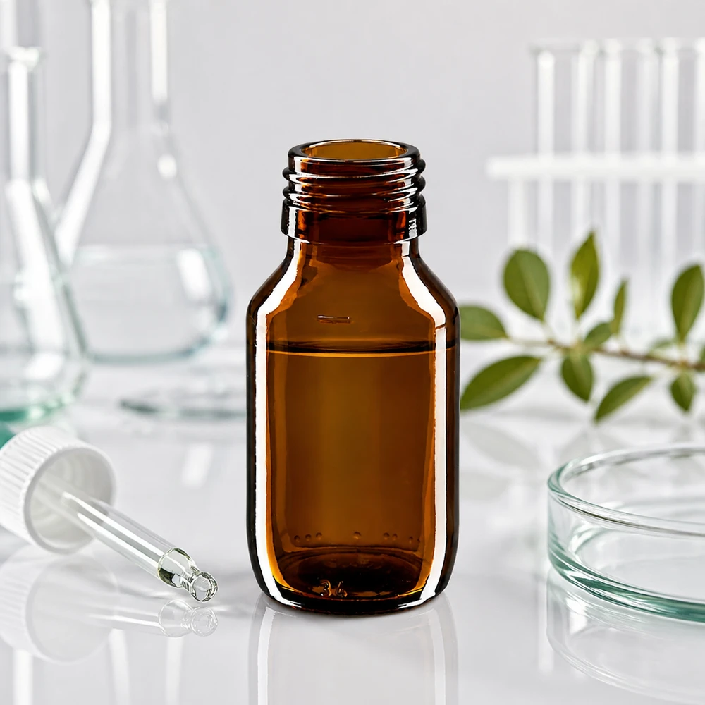 Frasco para medicamentos de 50 ml castanho, sem tampa PP28 ApoGlas 50ml Medizinflasche braunglas wiederverwendbar für individuelle Dosierung PP28 Thread