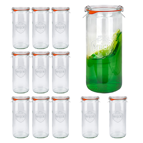 Conjunto de 12 frascos Weck frasco cilíndrico de 1040ml com 12 tampas de vidroa