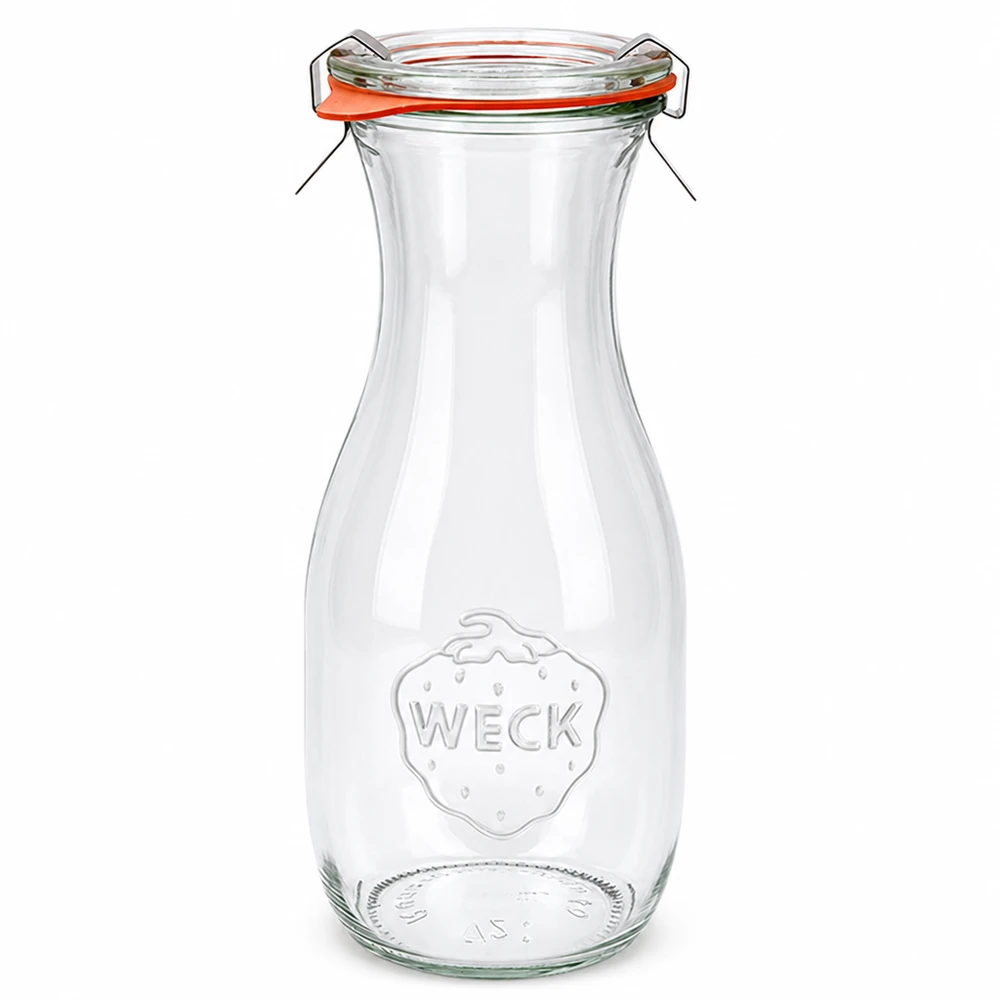 Garrafa para sumo de 530 ml completa WECK RR60 Garrafa de sumo WECK 530ml com tampa de vidro e anel de borracha Jarro de conservação RR60 para sumos e bebidas