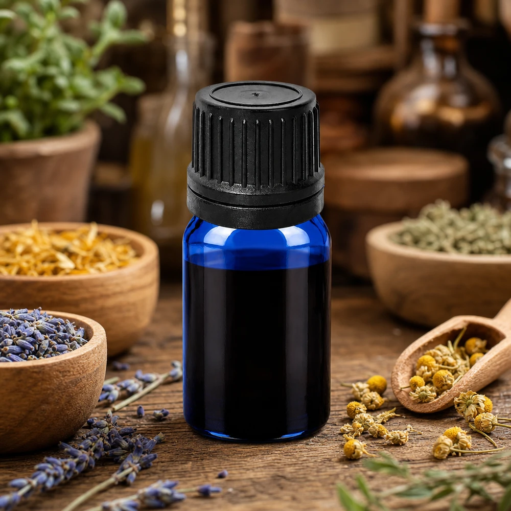 Frasco conta-gotas de 5 ml de alta qualidade em vidro azul com proteção UV para óleos essenciais e tinturas