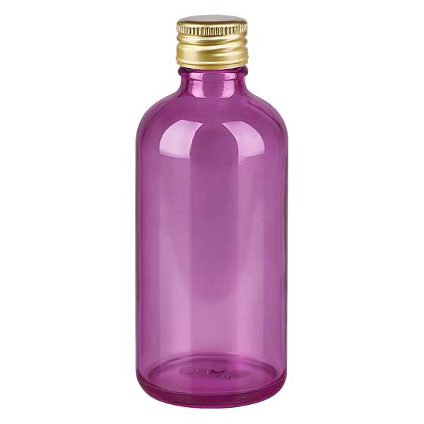 Frasco de 100 ml com tampa de rosca de 11 mm em alumínio padrão dourado PurpleLine. UT18/100