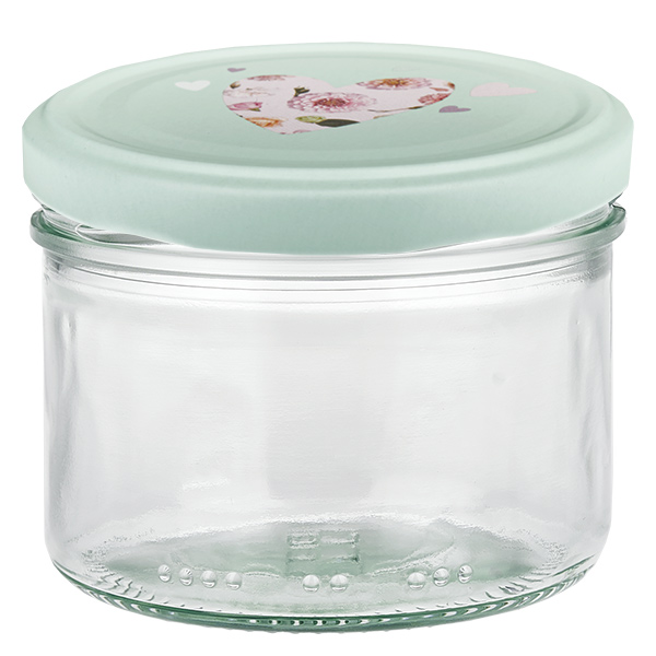 Boião de 230 ml + tampa BasicSeal coração menta