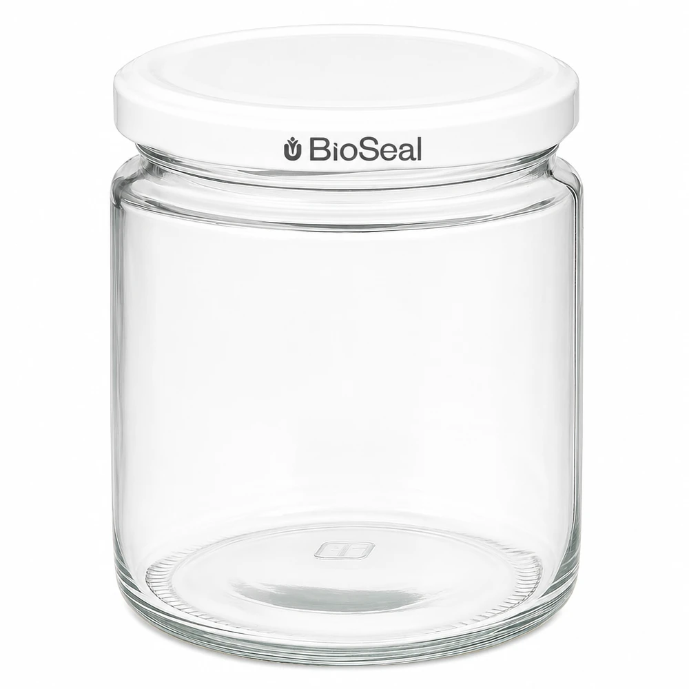 350g Honigglas + BioSeal Deckel weiß UNiTWIST Frasco de mel de 250 ml com tampa branca BioSeal UNiTWIST Frasco de vidro transparente vazio para compota de mel