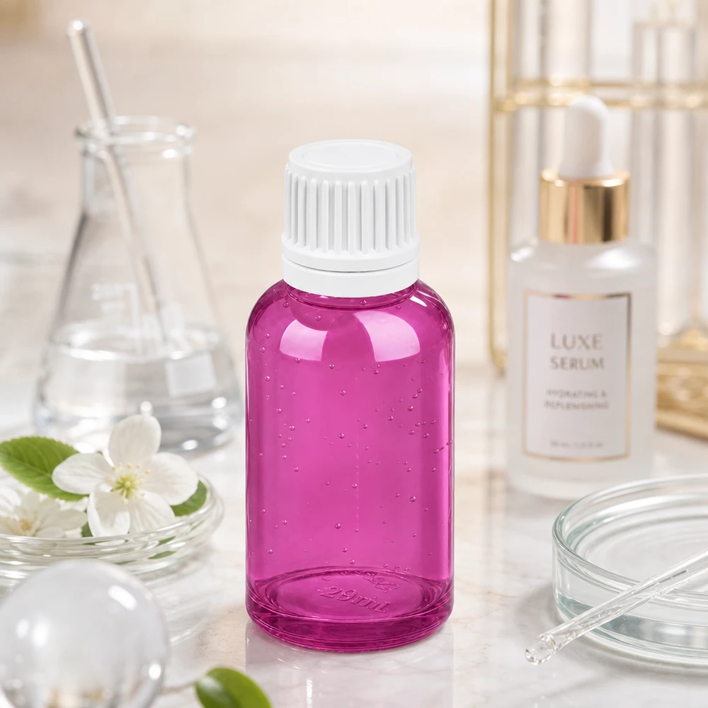Frasco conta-gotas de 30 ml com tampa de rosca Originality branca de 0,7 mm PurpleLine UT18/30 Frasco conta-gotas pequeno de 30 ml em roxo com tampa de rosca branca para uma dosagem precisa