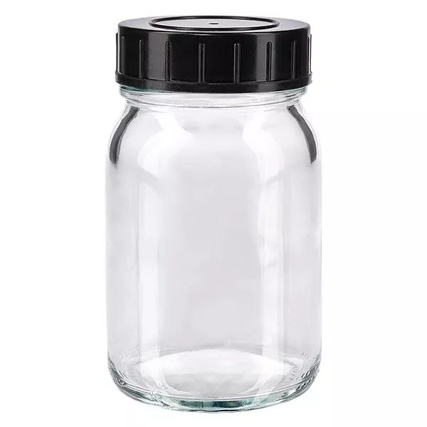 Garrafa de 200ml com gargalo largo, vidro transparente e tampa de rosca Garrafa de 200ml com gargalo largo, vidro transparente e tampa de rosca
