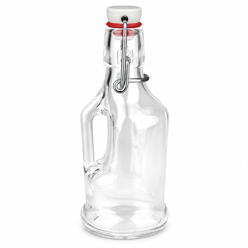 Garrafa de vidro de 200 ml Bertha com tampa basculante em PVC UNiTWIST, vidro transparente, pega, rolha de cerâmica branca