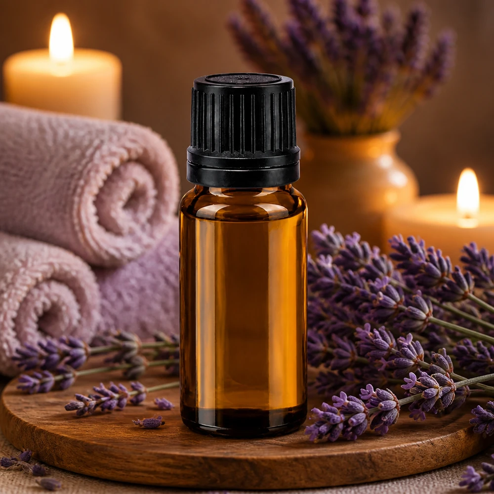 Frasco de farmácia castanho 10ml tampa conta-gotas anel de vazamento 1mm tampa preta inviolável Frasco de vidro farmacêutico de 10 ml, de cor âmbar, com tampa de segurança preta e decoração com lavanda
