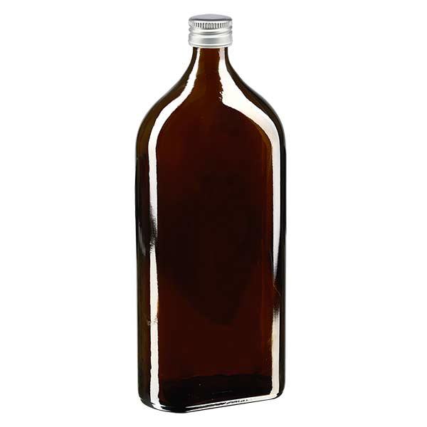 1000 ml Meplat castanho com tampa de alumínio prateada PP28