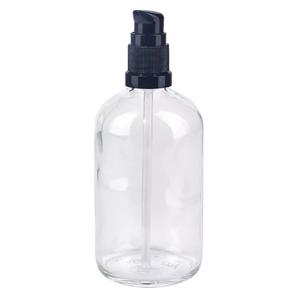 Frasco de farmácia transparente 100ml tampa da bomba preta standard Frasco de farmácia transparente 100ml tampa da bomba preta standard