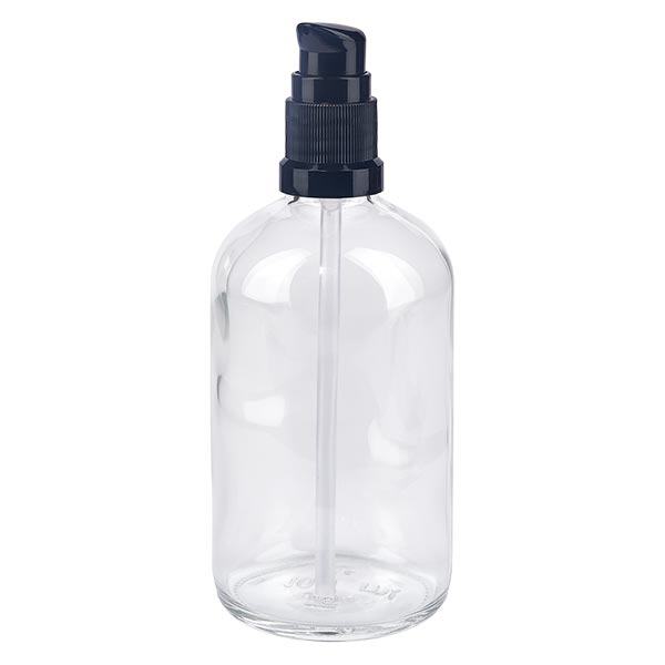 Frasco de farmácia transparente 100ml tampa da bomba preta standard