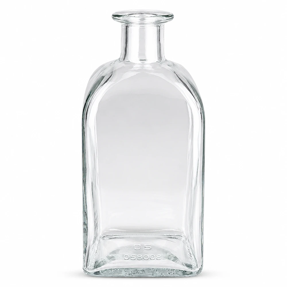 Garrafa de vidro de 500 ml Julia sem tampa UNiTWIST retangular transparente com gargalo curto para bebidas espirituosas e óleos