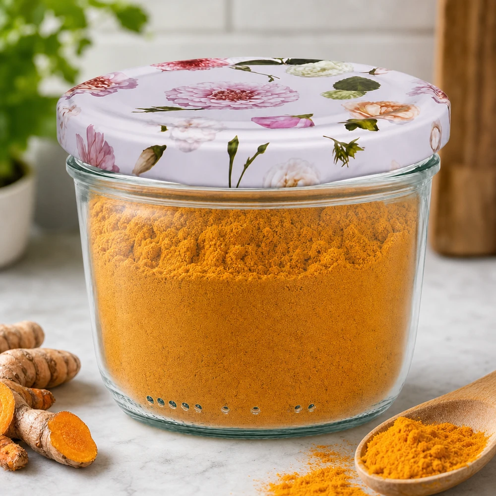 Copos de 230 ml cheios de açafrão-da-terra em pó Tampa BasicSeal motivo floral frasco para especiarias frasco de arrumação cozinha