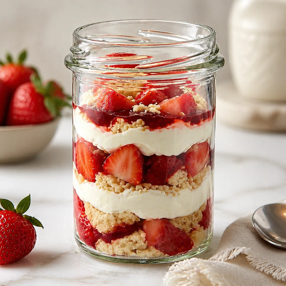 Copos de vidro de 230ml sem tampa (TO66) UNiTWIST Copos de 230 ml cheios de sobremesa de morango em camadas, natas e migalhas de biscoito, copos UNiTWIST230 TO66