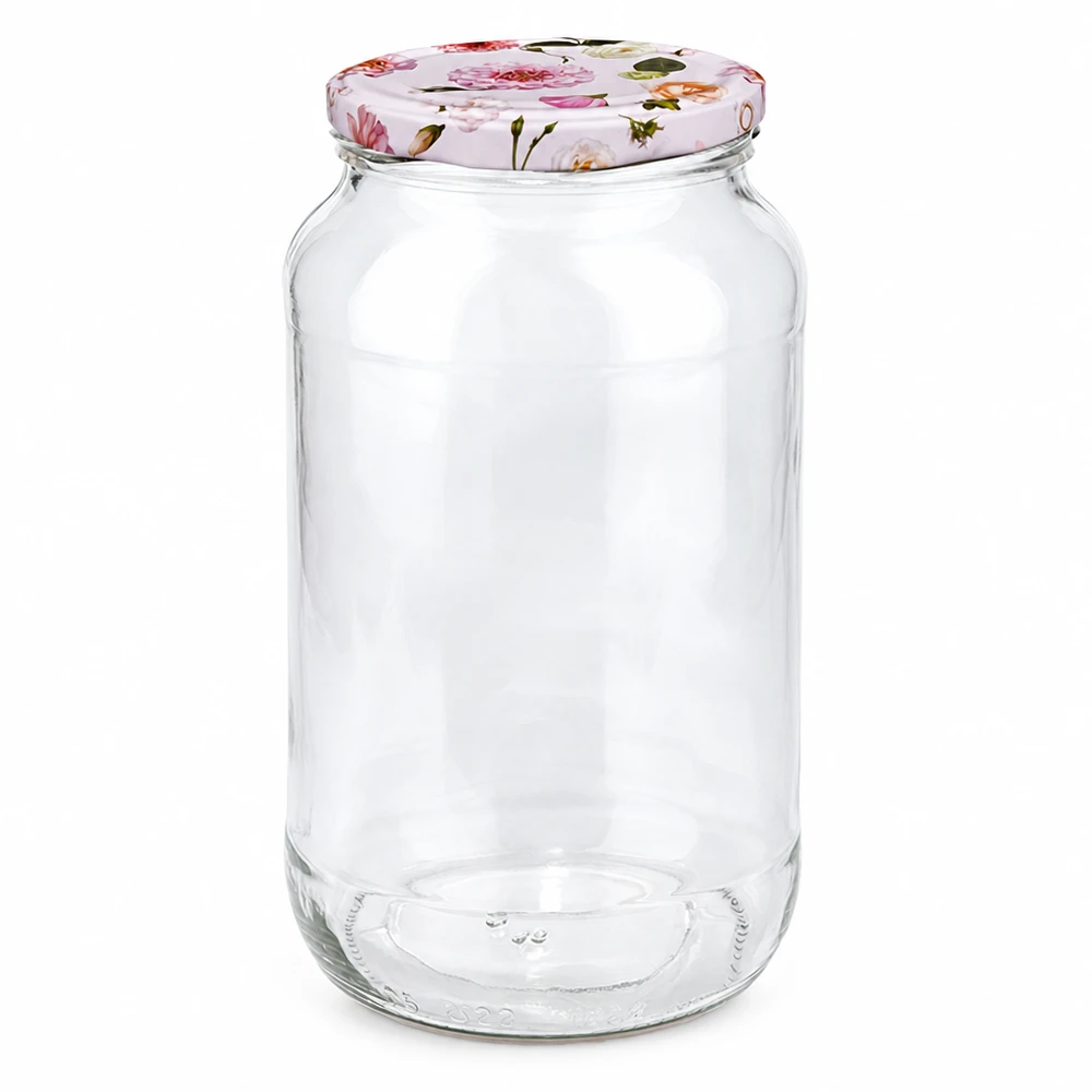 Frasco redondo de 1062 ml com tampa de flor cor-de-rosa Fecho BasicSeal Frasco de armazenamento Frasco de conservação