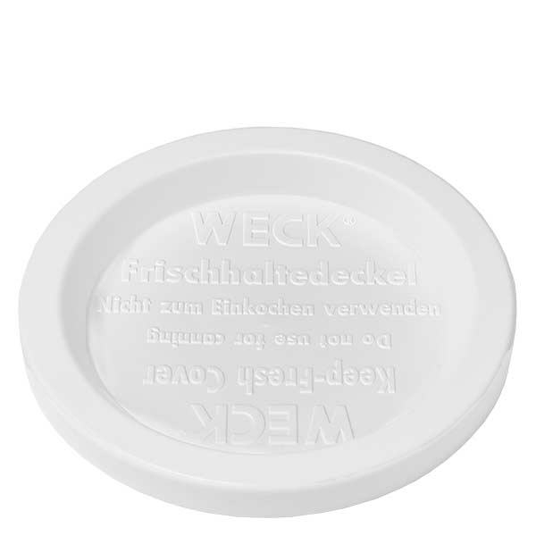 Frasco decorativo de 560 ml com tampa hermética WECK RR80 Tampa WECK keep-fresh branca para boião RR80 de 165 ml - Vista pormenorizada da rotulagem e da estrutura em relevo
