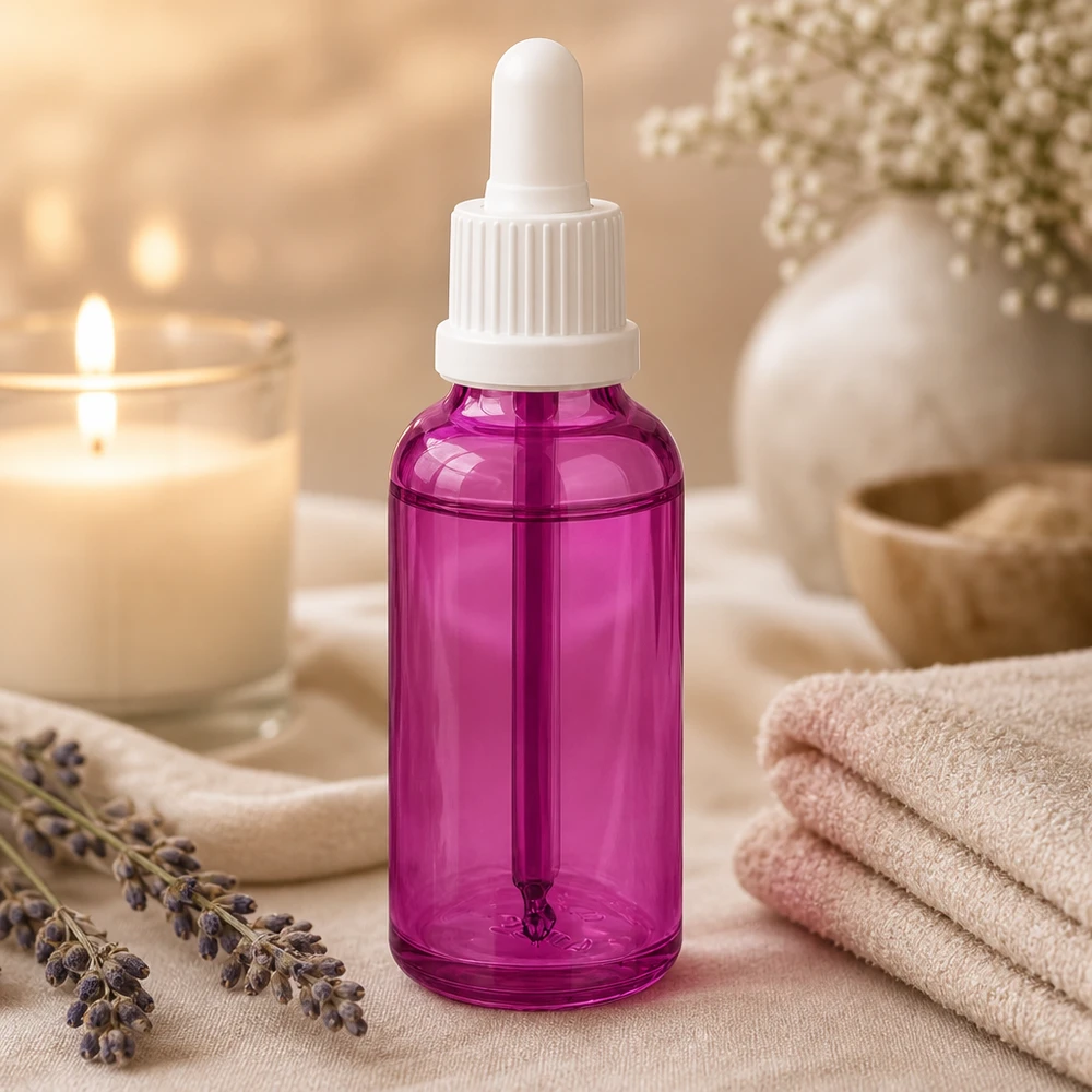 Frasco de pipeta PurpleLine de 30 ml de alta qualidade em roxo para soros e óleos na área do spa