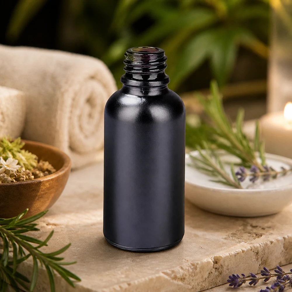 Frasco dispensador de 30 ml BlackLine UT18/30 UNiTWIST Frasco de boticário compacto de 30 ml BlackLine UT18/30 UNiTWIST para óleos aromáticos e essências