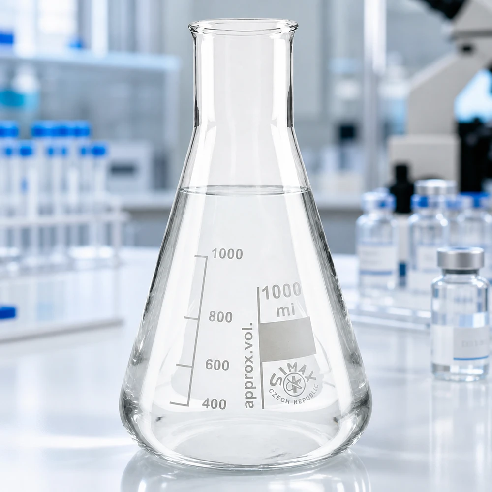 Erlenmeyer de 300 ml com gargalo largo em vidro borossilicato transparente para aplicações laboratoriais