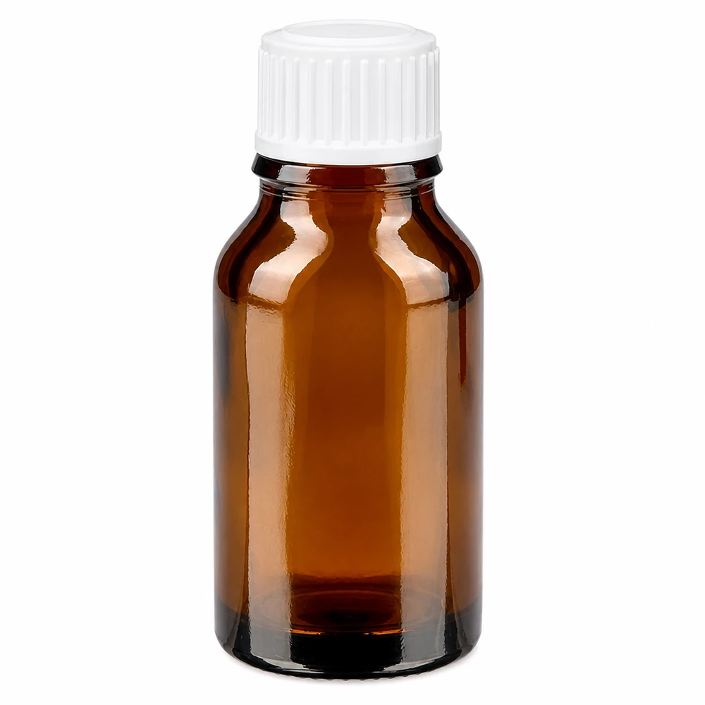 Frasco de farmácia castanho 15ml tampa de rosca branca standard Frasco de farmácia castanho de vidro, com 15 ml, com tampa de rosca branca