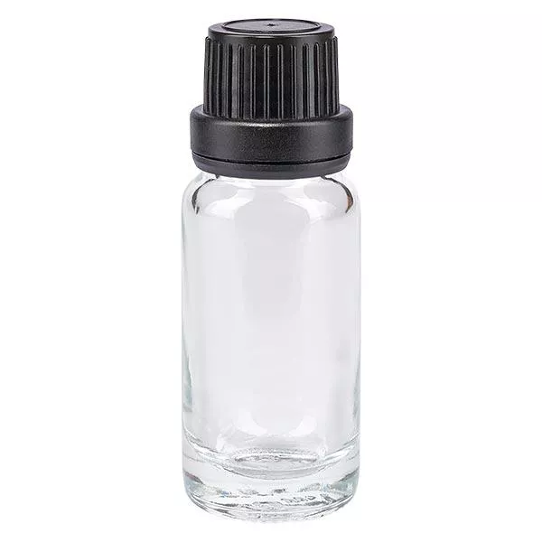 Frasco de farmácia 10ml transparente com tampa de rosca preta com fecho inviolável Frasco de farmácia 10ml transparente com tampa de rosca preta com fecho inviolável