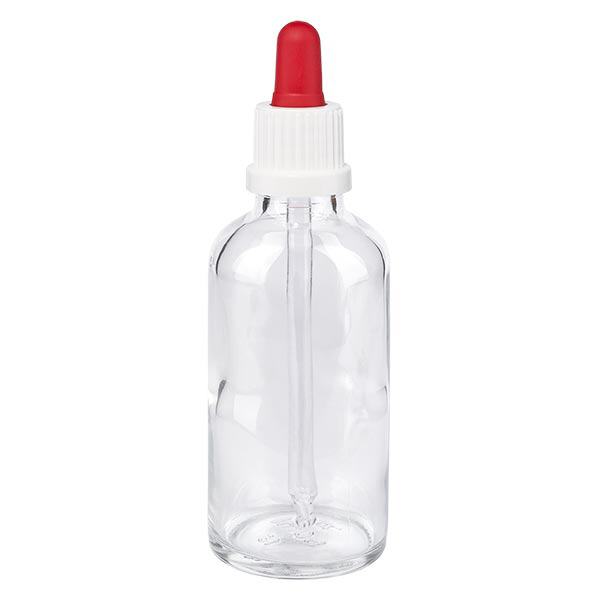 Frasco de farmácia transparente 50ml pipeta branca/vermelha tampa inviolável Frasco de farmácia transparente 50ml pipeta branca/vermelha tampa inviolável