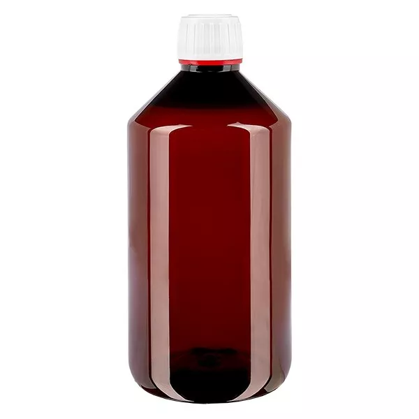 Frasco PET 750ml com tampa inviolável branca/vermelha Frasco PET 750ml com tampa inviolável branca/vermelha