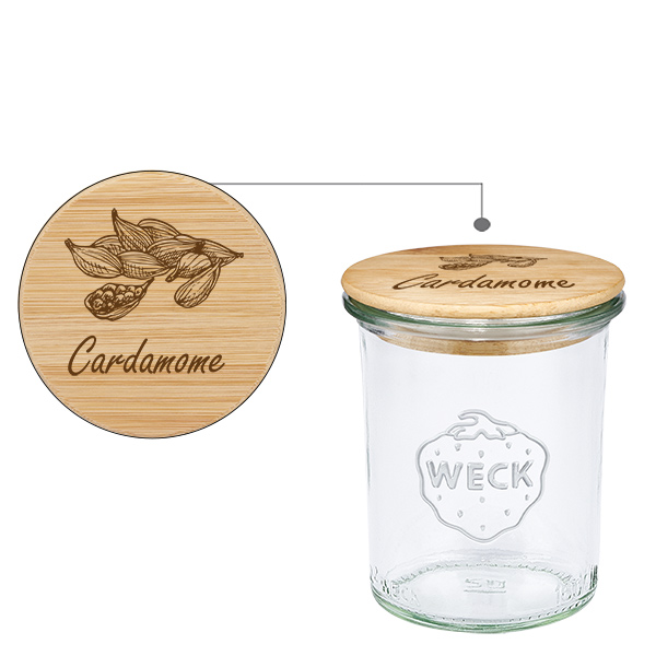 Tampa em madeira "Cardamome" com verniz WECK 160ml Tampa em madeira "Cardamome" com verniz WECK 160ml