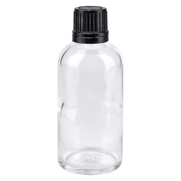 Frasco de farmácia transparente 50ml com tampa de rosca preta com anel de vazamento inviolável Frasco de farmácia transparente 50ml com tampa de rosca preta com anel de vazamento inviolável