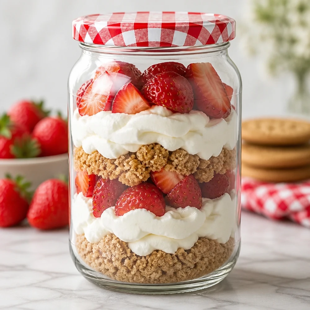 1062ml vidro redondo BasicSeal tampa sobremesa sobremesa em camadas morangos creme biscoito base trifle copo de sobremesa