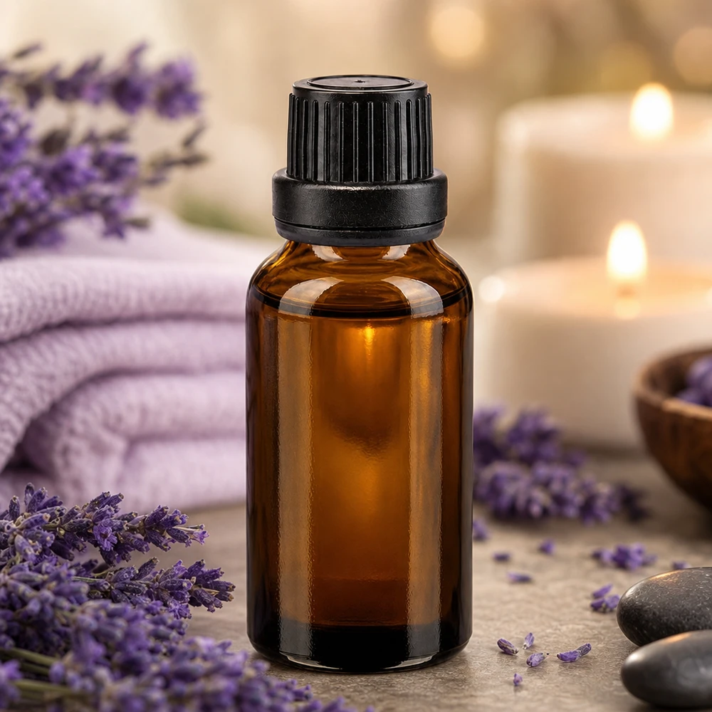 Frasco de vidro castanho de 20 ml com tampa de segurança para crianças, preta, para aromaterapia e bem-estar