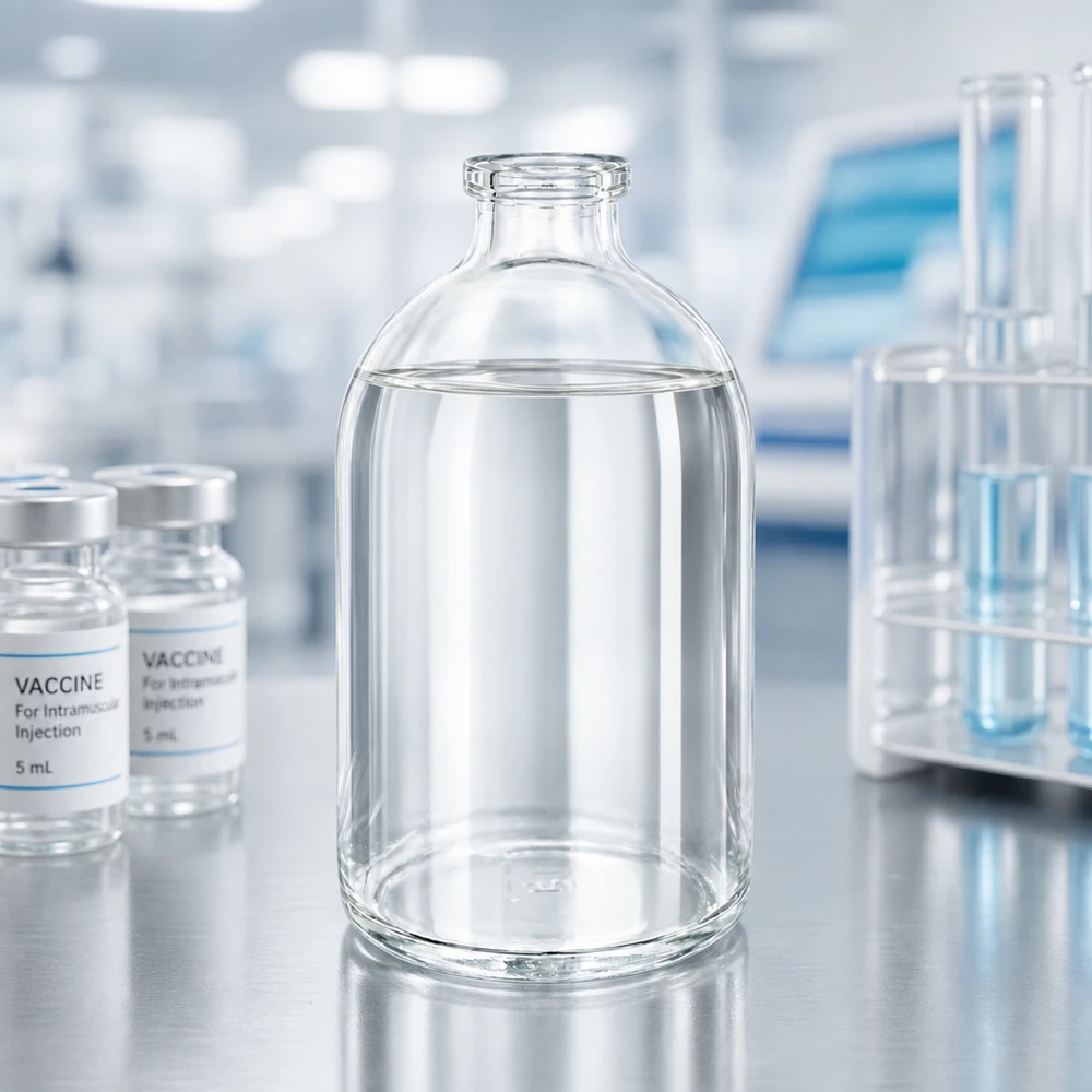 Frasco de injeção de vidro transparente 100ml Laborgerechte Glasflasche 100ml für Injektionslösungen mit hoher chemischer Beständigkeit