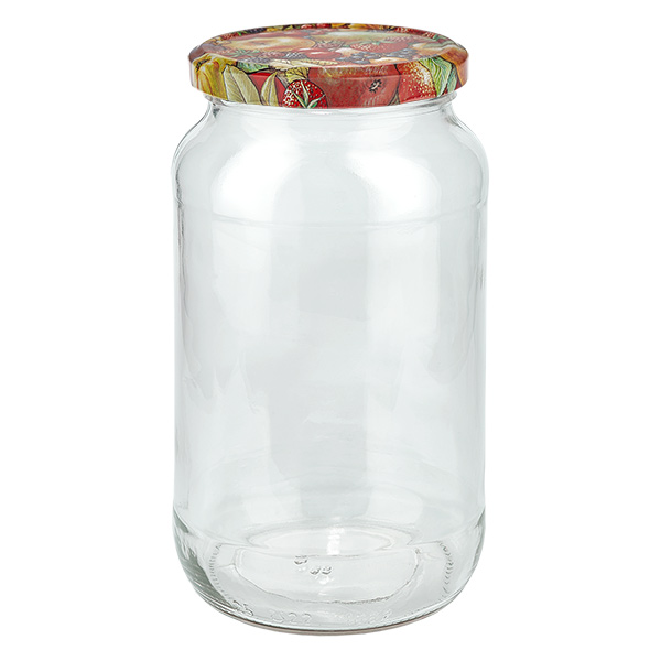 Frasco redondo de 1062 ml + tampa BasicSeal decoração de fruta UNiTWIST