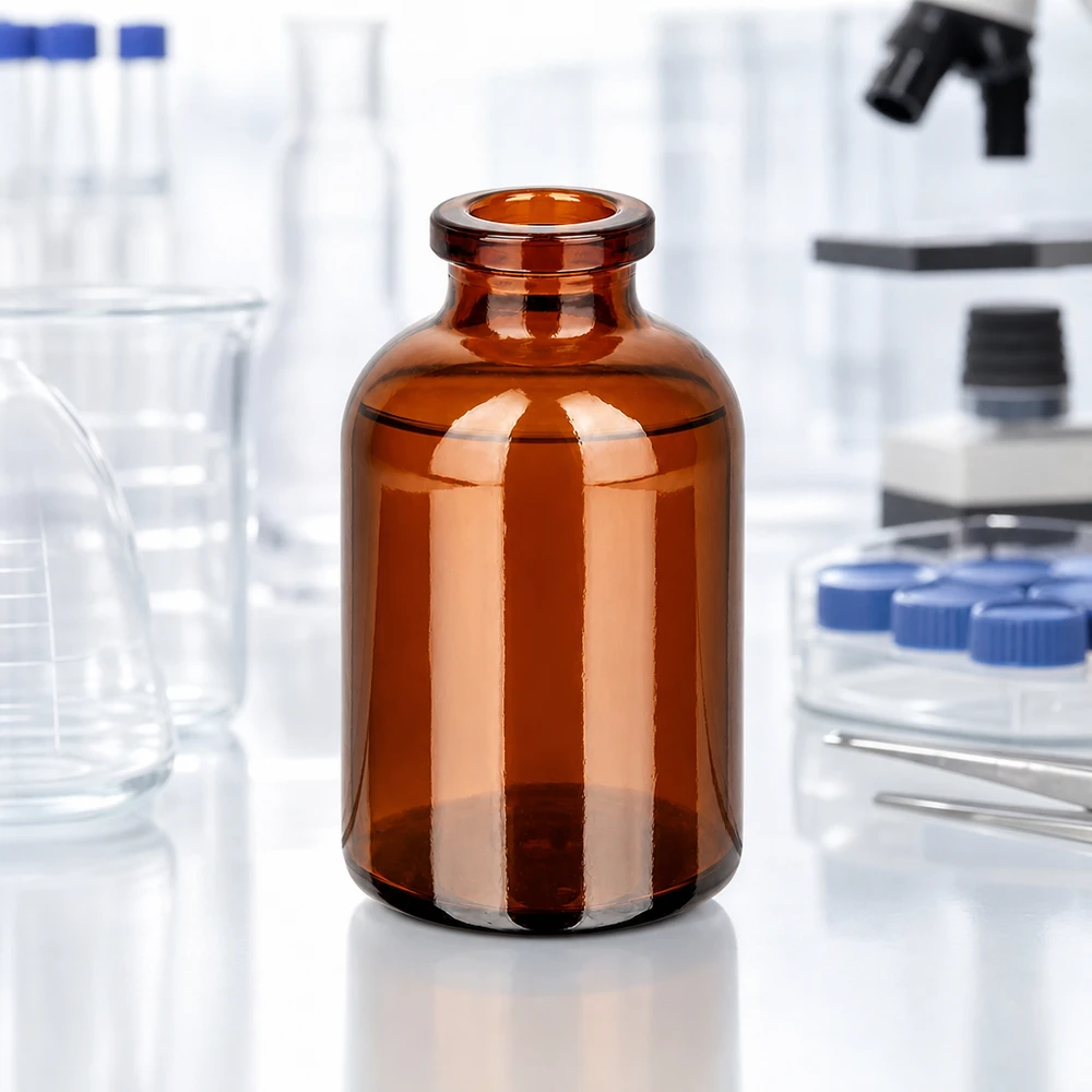 Frasco de injeção de vidro âmbar 30ml Hochwertige Injektionsflasche 30ml aus braunem Glas mit glattem Zylinderkörper und Rollrand