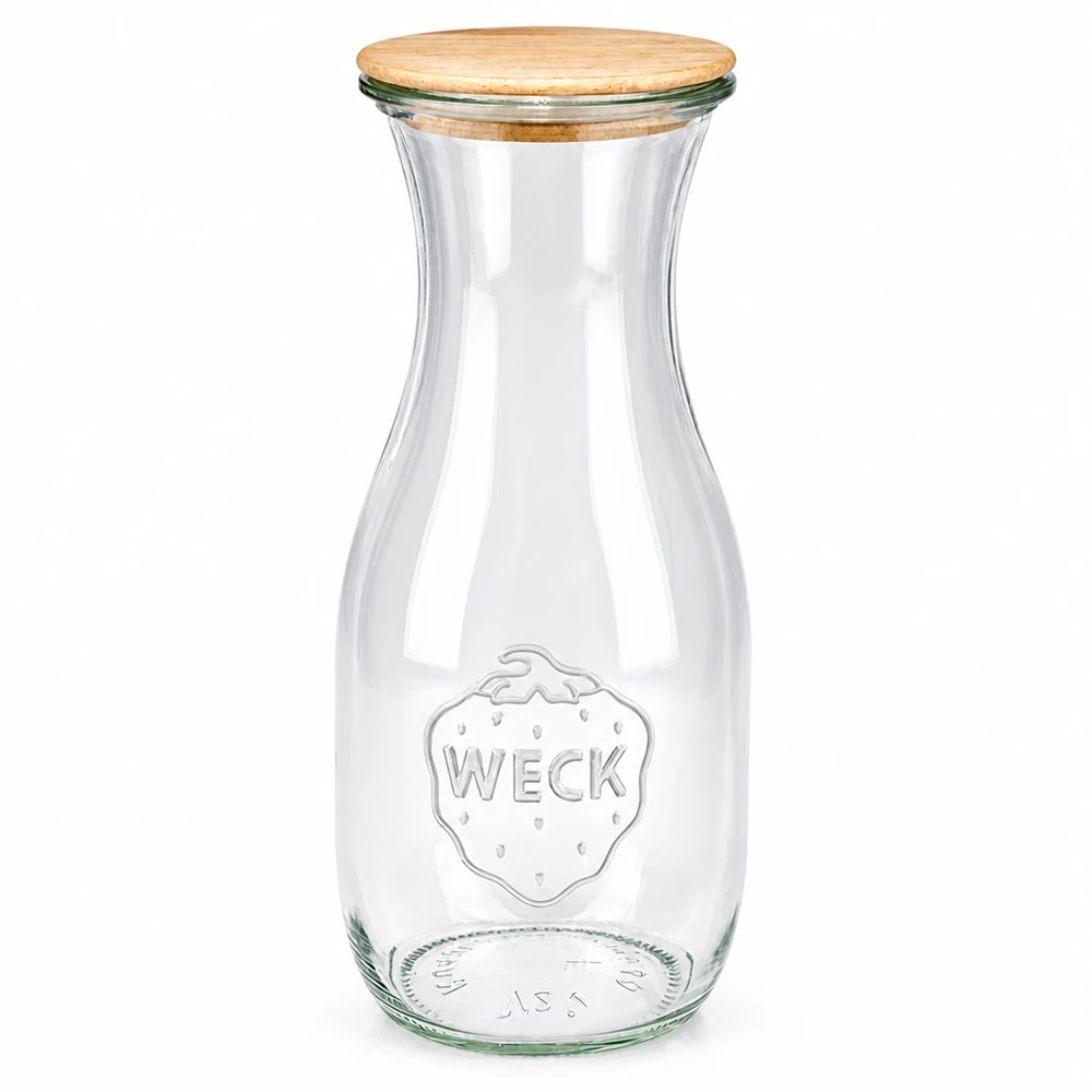 Garrafa de sumo WECK 530ml em vidro com tampa de madeira Jarro de conservação RR60 para sumos e bebidas transparente