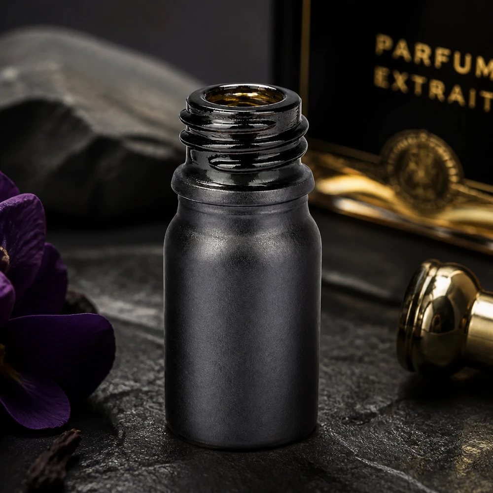 Frasco pequeno de farmácia de 5 ml BlackLine UT18/5 UNiTWIST com elegante acabamento mate para óleos essenciais