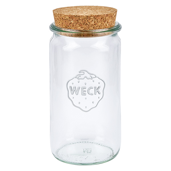 Frasco cilíndrico de 340ml WECK RR60 com cortiça natural