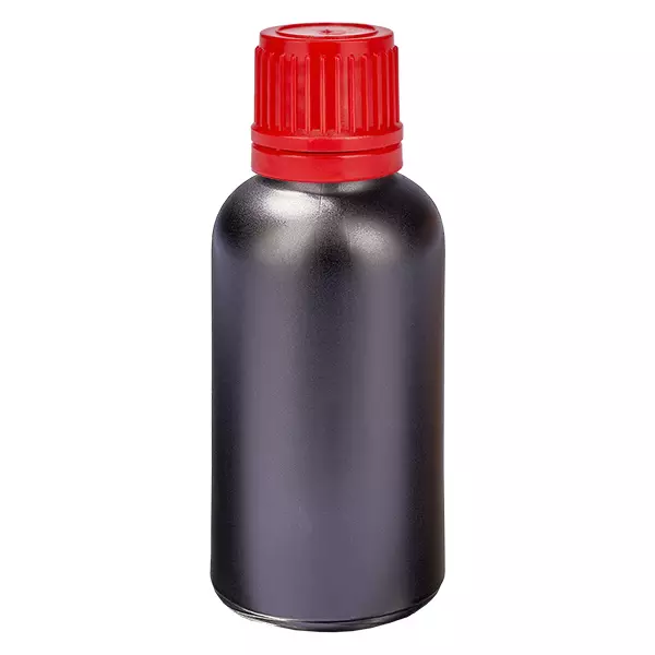 Frasco de 30ml 11mm tampa de rosca vermelha inviolável BlackLine UT18/30 Frasco de 30ml 11mm tampa de rosca vermelha inviolável BlackLine UT18/30