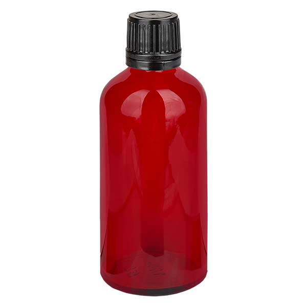 Frasco conta-gotas de 100ml com fecho inviolável de 1mm VermelhoL. UT18/100 Frasco conta-gotas de 100ml com fecho inviolável de 1mm VermelhoL. UT18/100
