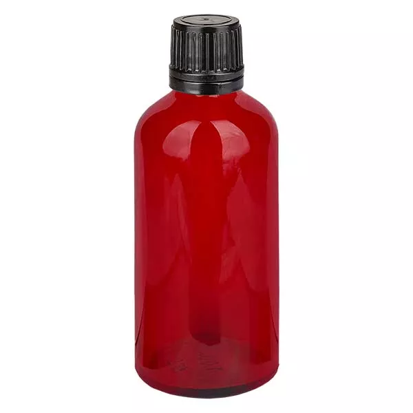 Frasco conta-gotas de 100ml com fecho inviolável de 1mm VermelhoL. UT18/100 Frasco conta-gotas de 100ml com fecho inviolável de 1mm VermelhoL. UT18/100