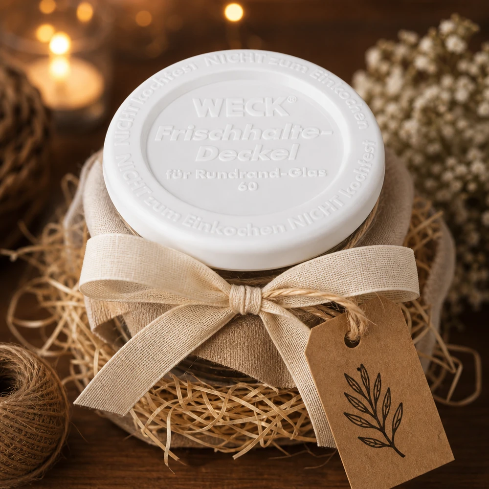 WECK keep-fresh lid RR60 embalagem de presente decoração rústica laço de linho etiqueta de papel kraft Natal