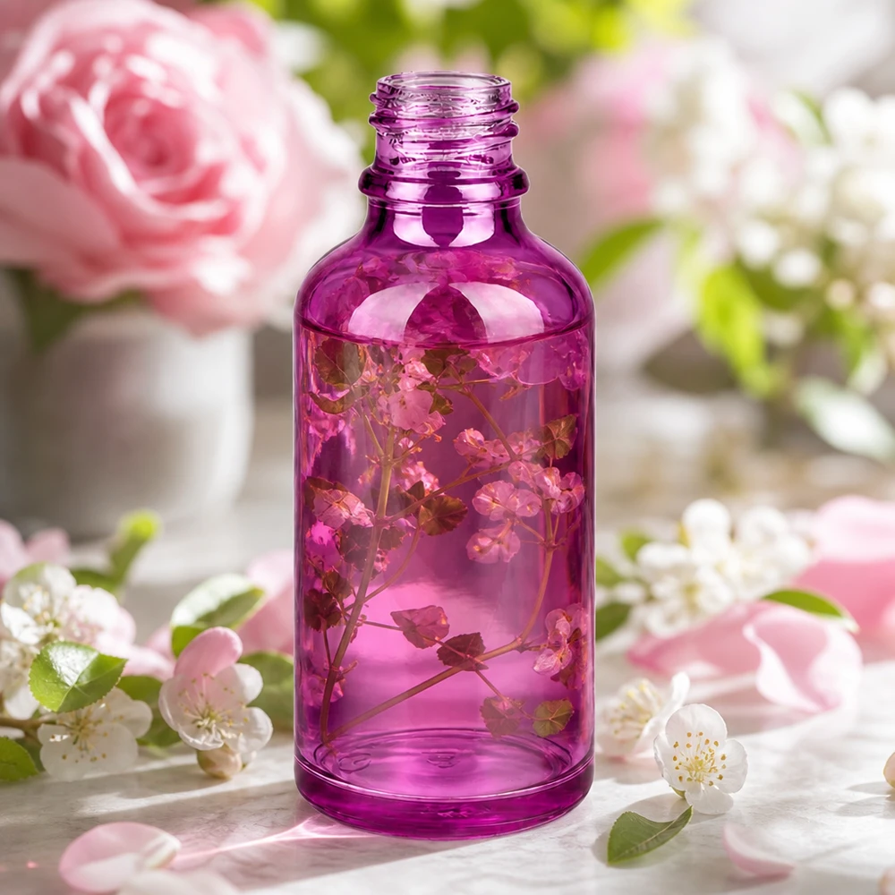 Frasco de farmácia de 50 ml PurpleLine UT18/50 UNiTWIST Frasco de farmácia compacto de 50 ml PurpleLine UT18/50 UNiTWIST em vidro violeta brilhante para óleos essenciais