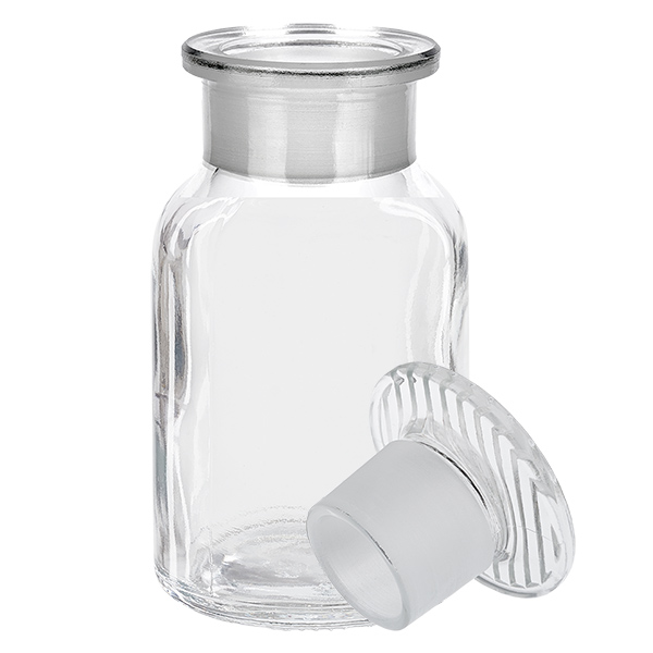 Frasco de ombro redondo 100ml com rolha de vidro transparente de gargalo largo Garrafa transparente de ombros arredondados, 100 ml, com rolha de vidro e gargalo largo, para laboratório e farmácia