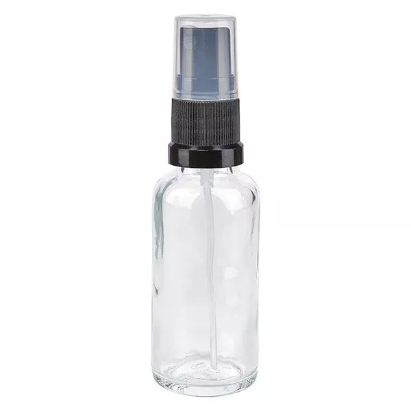 Frasco de farmácia transparente 30ml tampa spray preto Frasco de farmácia transparente 30ml tampa spray preto