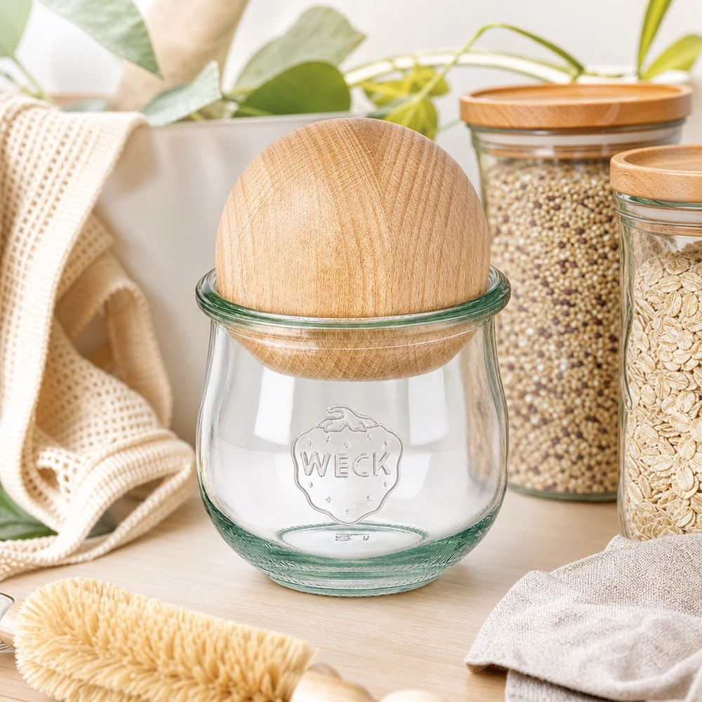 370ml Tulpenglas WECK RR80 mit Holzkugel Buche
