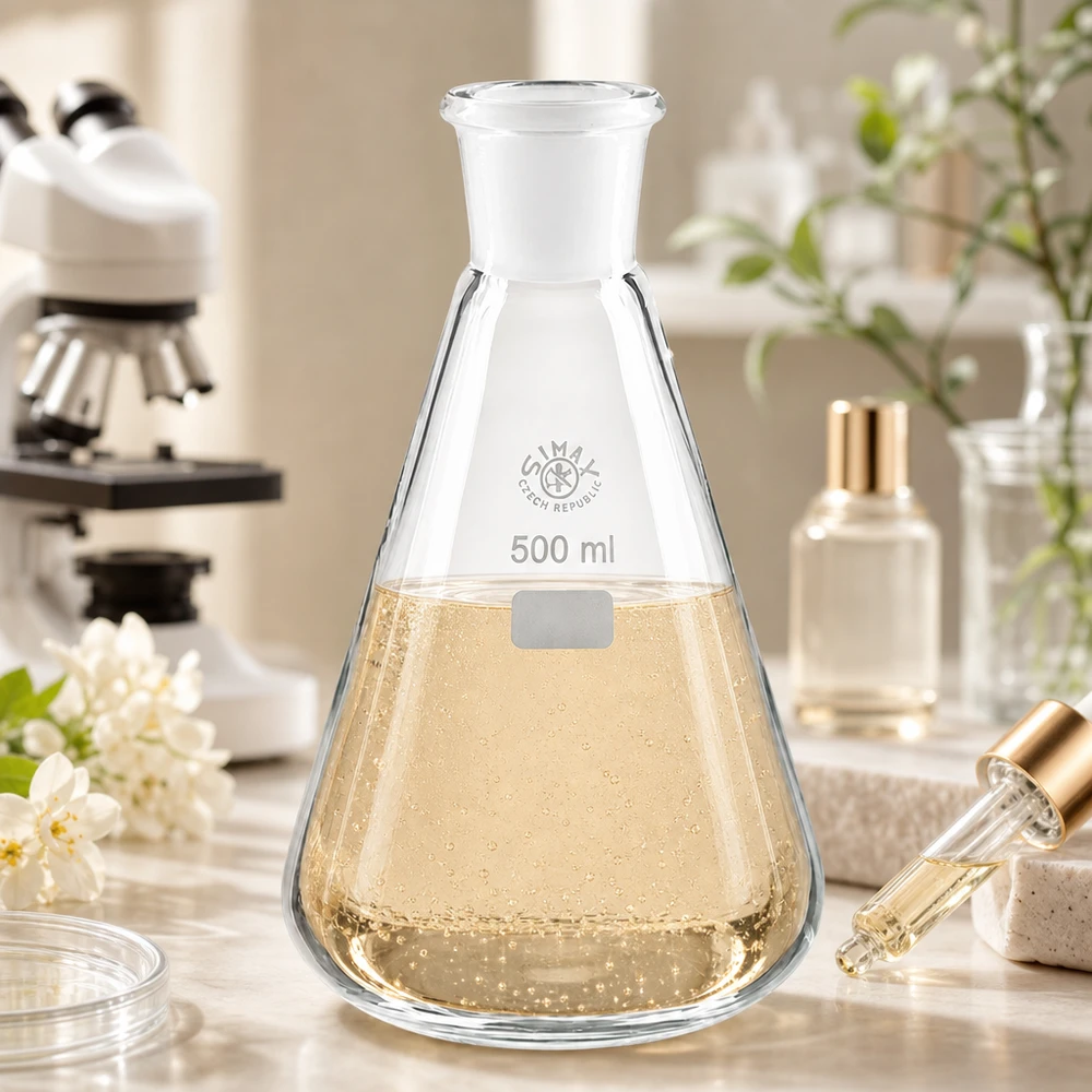 Frasco Erlenmeyer transparente de 500 ml com barriga larga e gargalo estreito NS 29/32