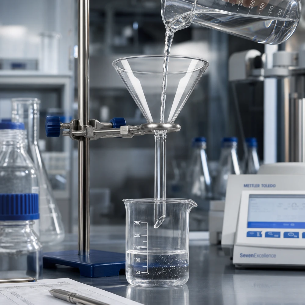 Funil de laboratório profissional de 70 mm em vidro de cal sodada de alta qualidade para experiências científicas