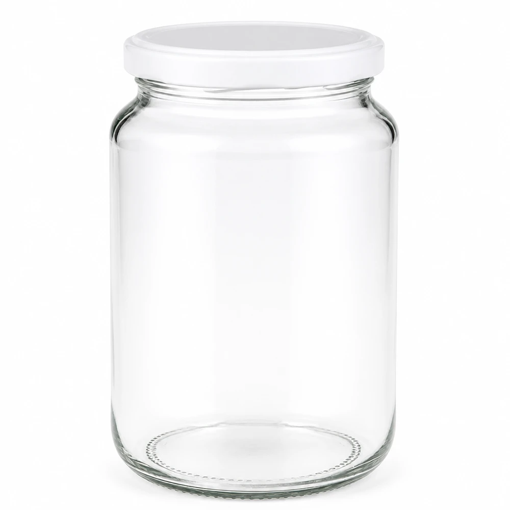 Frasco redondo de 382 ml com tampa BasicSeal branca Frasco de conserva UNiTWIST Frasco de conservação transparente Frasco de conservação
