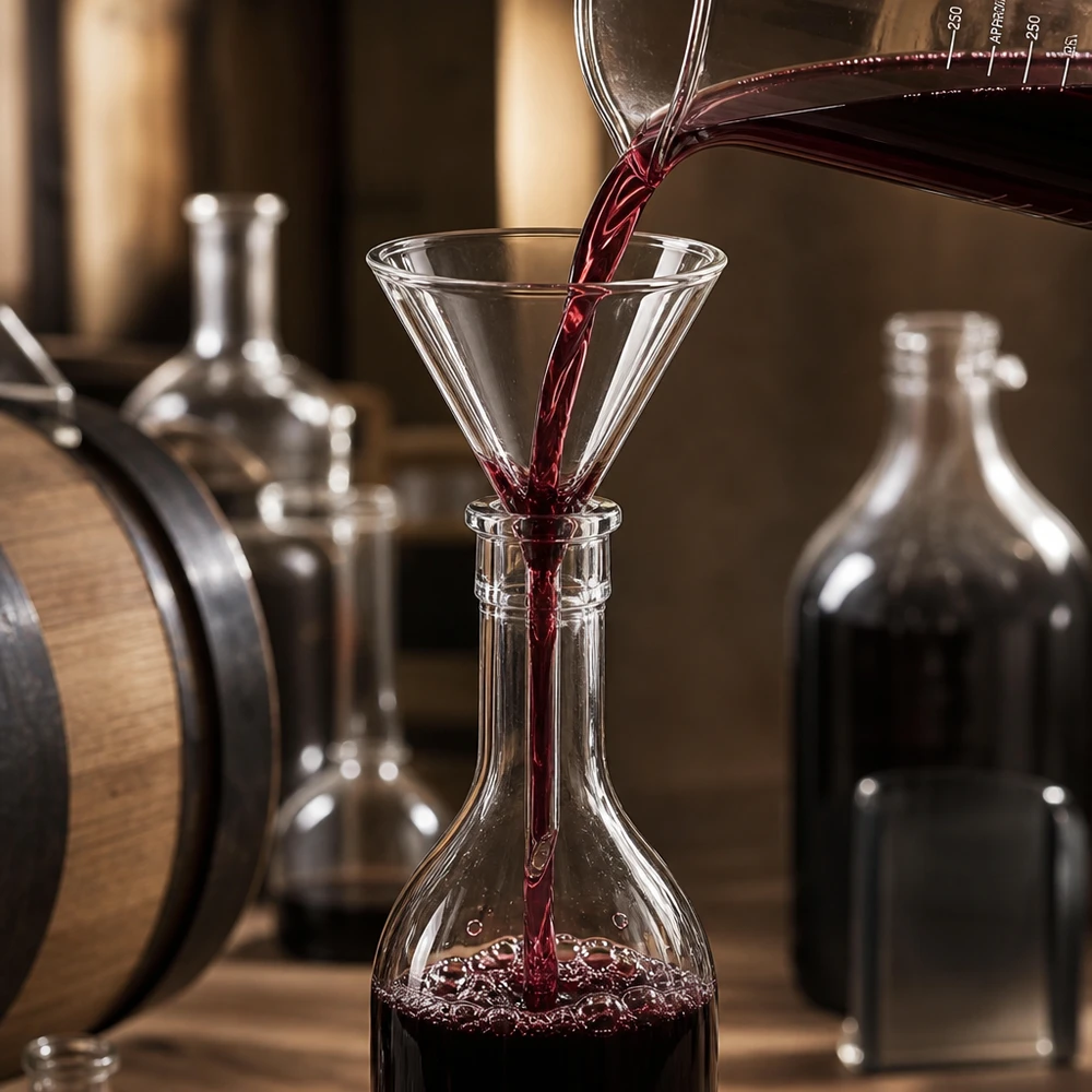 Funil ø35mm cal sodada, ângulo 60°, estilo curto Funil de laboratório transparente de 35 mm com ângulo de 60 graus em vidro robusto de cal sodada para produção de vinho