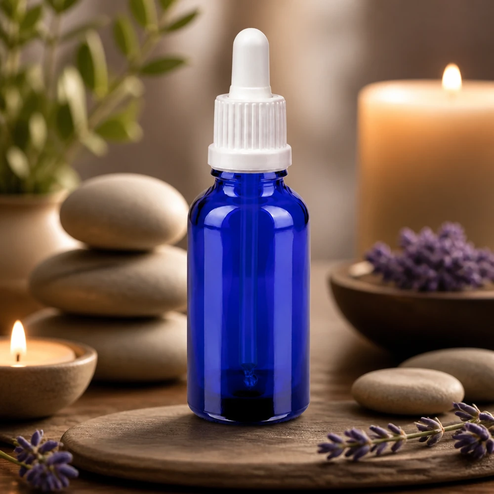 Frasco de pipeta de 30 ml branco OV BlueLine UT18/30 em vidro de alta qualidade para aromaterapia e cosmética